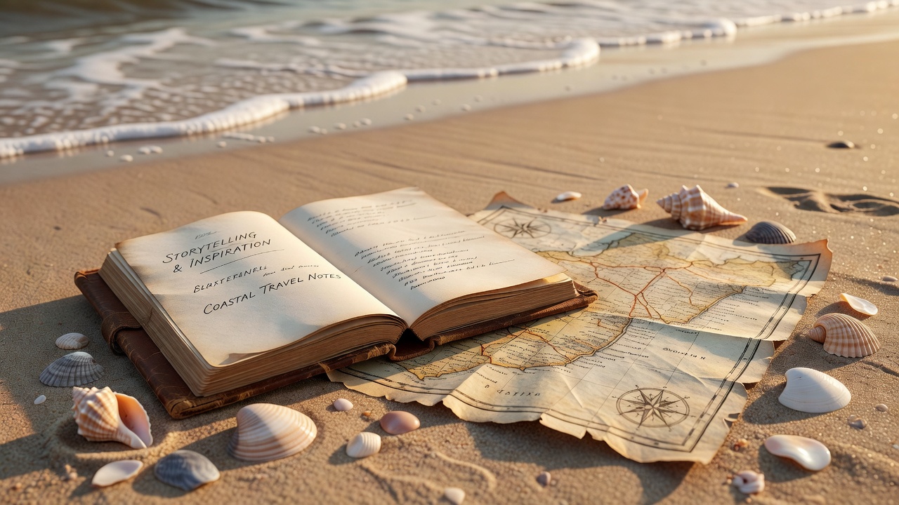 Writing in journal on beach