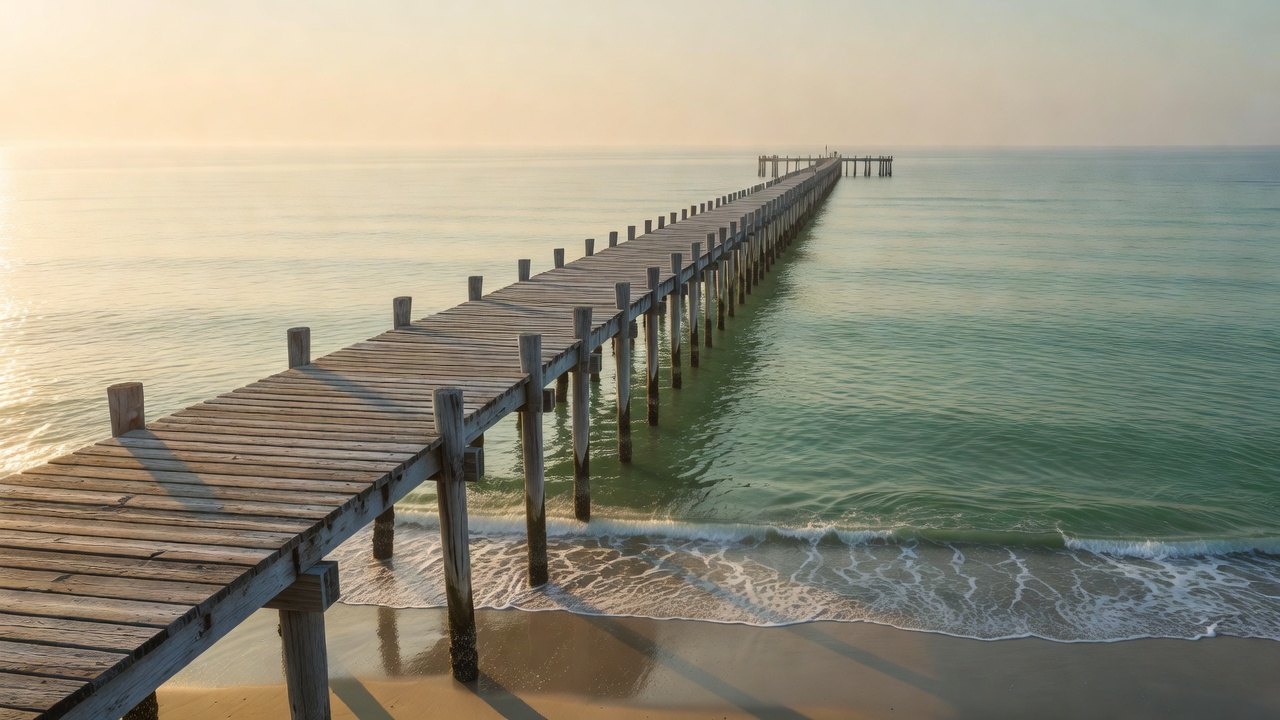 Wooden pier looking out to the sea